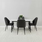 Set Masa fixa Atlas Marble Alba cu 4 scaune Velto Negru