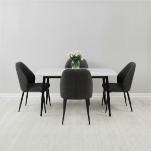 Set Masa fixa Atlas Marble Alba cu 4 scaune Velto Negru