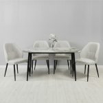 Set Masa fixa Atlas Marble Figure cu 4 scaune Velto Gri Deschis