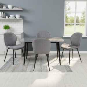 Set Masa fixa Atlas Marble Gri cu 4 scaune Opal Gri
