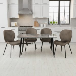 Set Masa fixa Atlas Marble Gri cu 4 scaune Opal Maro