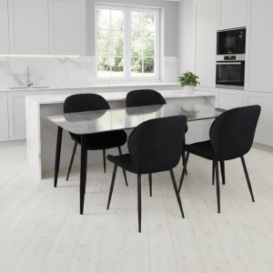 Set Masa fixa Atlas Marble Gri cu 4 scaune Opal Negru