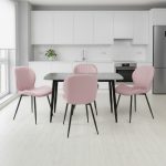 Set Masa fixa Atlas Marble Gri cu 4 scaune Opal Roz