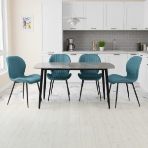 Set Masa fixa Atlas Marble Gri cu 4 scaune Opal Turcoaz