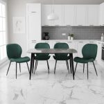 Set Masa fixa Atlas Marble Gri cu 4 scaune Opal Verde