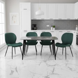 Set Masa fixa Atlas Marble Gri cu 4 scaune Opal Verde