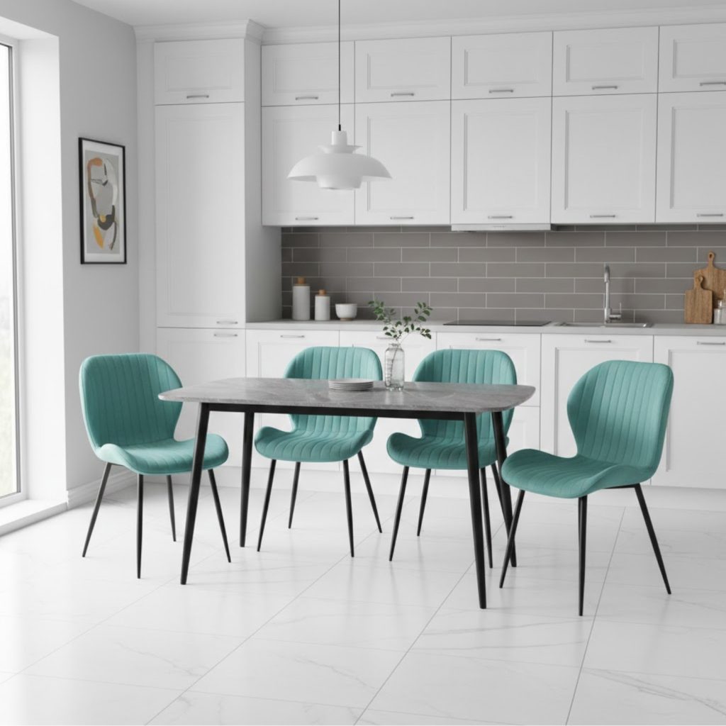 Set Masa fixa Atlas Marble Gri cu 4 scaune Opal Verde Fistic