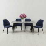 Set Masa fixa Atlas Marble Gri cu 4 scaune Velto Albastru