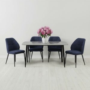 Set Masa fixa Atlas Marble Gri cu 4 scaune Velto Albastru