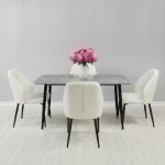 Set Masa fixa Atlas Marble Gri cu 4 scaune Velto Crem