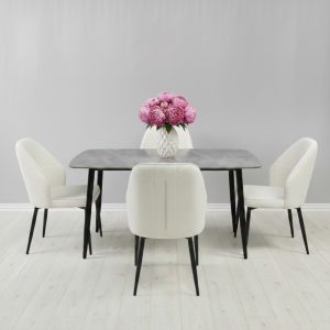 Set Masa fixa Atlas Marble Gri cu 4 scaune Velto Crem