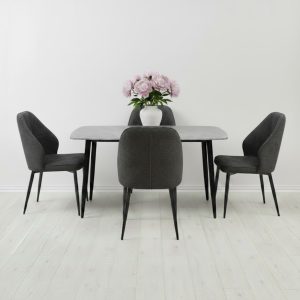 Set Masa fixa Atlas Marble Gri cu 4 scaune Velto Negru