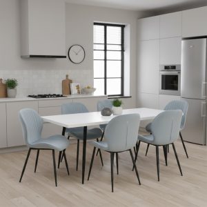 Set masa extensibila Lisabona Alba cu 6 Scaune Opal Gri Deschis