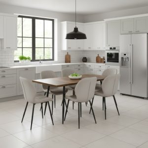 Set masa extensibila Lisabona Nuc cu 6 Scaune Opal Capucino