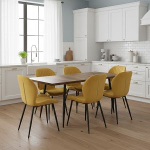 Set masa extensibila Lisabona Nuc cu 6 Scaune Opal Galben