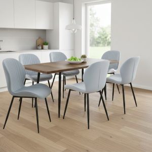 Set masa extensibila Lisabona Nuc cu 6 Scaune Opal Gri deschis