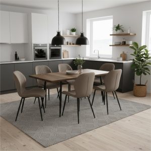 Set masa extensibila Lisabona Nuc cu 6 Scaune Opal Maro