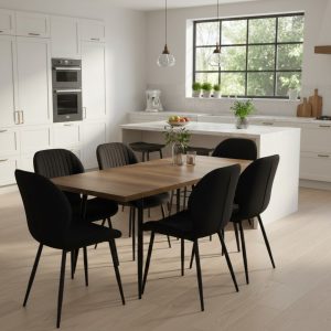 Set masa extensibila Lisabona Nuc cu 6 Scaune Opal Negru