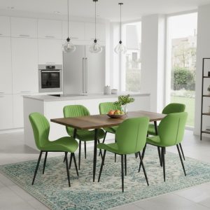 Set masa extensibila Lisabona Nuc cu 6 Scaune Opal Olive