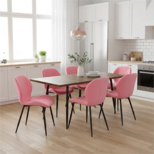 Set masa extensibila Lisabona Nuc cu 6 Scaune Opal Roz 2