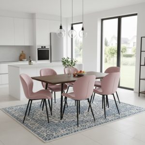 Set masa extensibila Lisabona Nuc cu 6 Scaune Opal Roz
