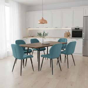 Set masa extensibila Lisabona Nuc cu 6 Scaune Opal Turcoaz