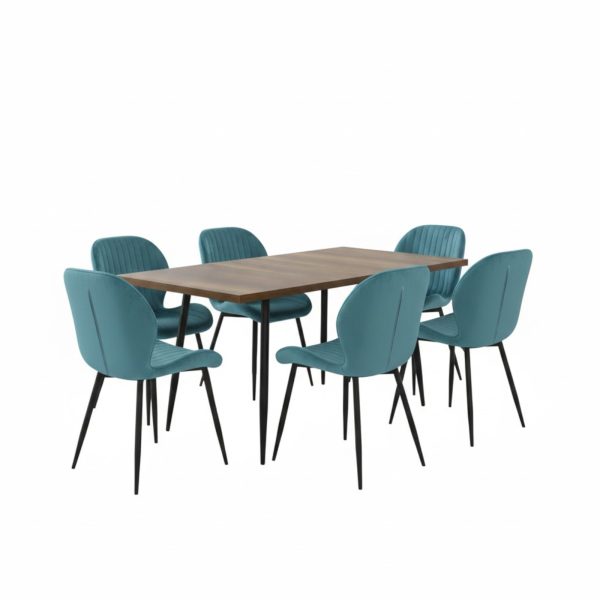 Set masa extensibila Lisabona Nuc cu 6 Scaune Opal Turcoaz1
