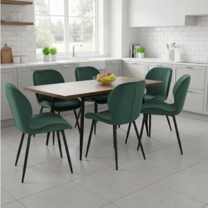 Set masa extensibila Lisabona Nuc cu 6 Scaune Opal Verde
