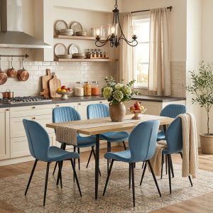 Set masa extensibila Lisabona Stejar cu 6 Scaune Opal Blue