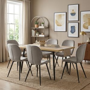 Set masa extensibila Lisabona Stejar cu 6 Scaune Opal Capucino