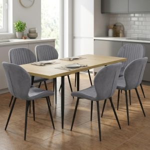 Set masa extensibila Lisabona Stejar cu 6 Scaune Opal Gri