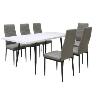 Set masa extensibila Alba Negru Marmorat cu 6 Scaune Oscar Gri Piele Ecologica1