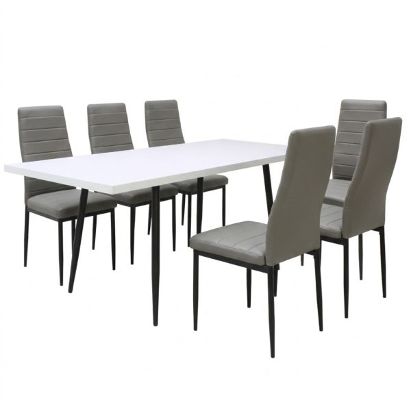 Set masa extensibila Alba Negru Marmorat cu 6 Scaune Oscar Gri Piele Ecologica1