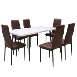 Set masa extensibila Alba Negru Marmorat cu 6 Scaune Oscar Maro Piele Ecologica1