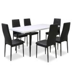 Set masa extensibila Alba Negru Marmorat cu 6 Scaune Oscar Negru Piele Ecologica1