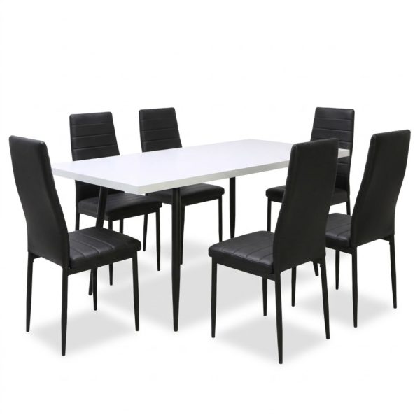 Set masa extensibila Alba Negru Marmorat cu 6 Scaune Oscar Negru Piele Ecologica1
