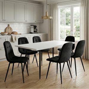 Set masa extensibila Lisabona Alba cu 6 Scaune Gya Negru