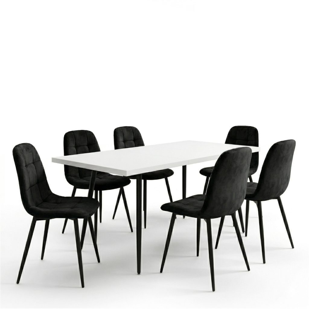 Set masa extensibila Lisabona Alba cu 6 Scaune Gya Negru1