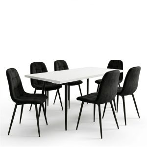 Set masa extensibila Lisabona Alba cu 6 Scaune Gya Negru1