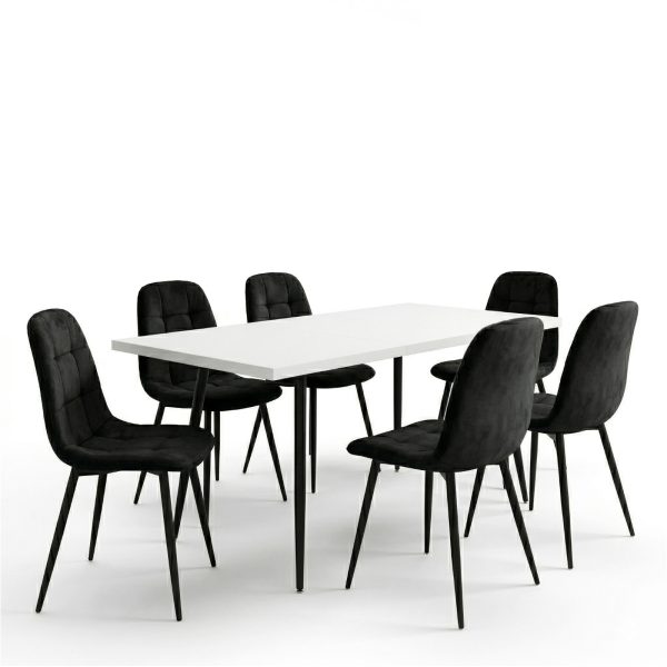Set masa extensibila Lisabona Alba cu 6 Scaune Gya Negru1