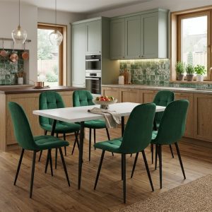 Set masa extensibila Lisabona Alba cu 6 Scaune Gya Verde