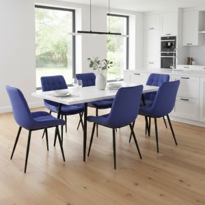Set masa extensibila Lisabona Alba cu 6 Scaune Oix Albastru