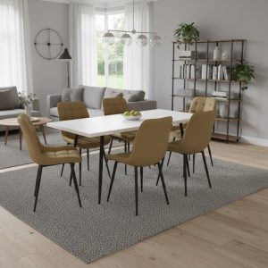 Set masa extensibila Lisabona Alba cu 6 Scaune Oix Bej