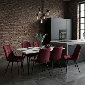 Set masa extensibila Lisabona Alba cu 6 Scaune Oix Bordo