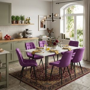 Set masa extensibila Lisabona Alba cu 6 Scaune Onix Mov