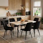 Set masa extensibila Lisabona Alba cu 6 Scaune Onix Negru