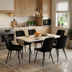 Set masa extensibila Lisabona Alba cu 6 Scaune Onix Negru