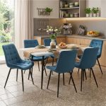 Set masa extensibila Lisabona Alba cu 6 Scaune Onix Turcoaz