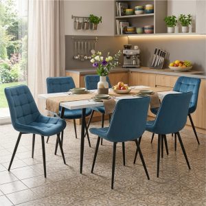 Set masa extensibila Lisabona Alba cu 6 Scaune Onix Turcoaz