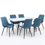Set masa extensibila Lisabona Alba cu 6 Scaune Onix Turcoaz1
